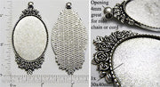 30x40mm Oval Pendant Tray Rose Flower Bouquet Border Antiqued Silver (Select Amount or Optional Insert)