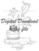  Digital File - Fountain Pen Ink Bottle Swatch Card Printable Cat Puddle Line Art Drawing Download 