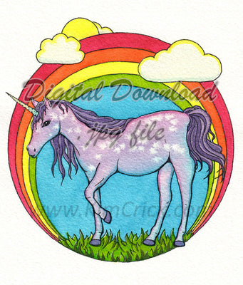 Digital File - Unicorn Rainbow Colorful Nursery Kids Room Wall Art Watercolor Painting Printable