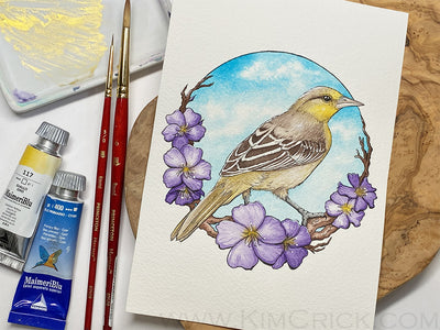 Original Art - Goldfinch Bird Art Sennelier Watercolor Painting (5x7